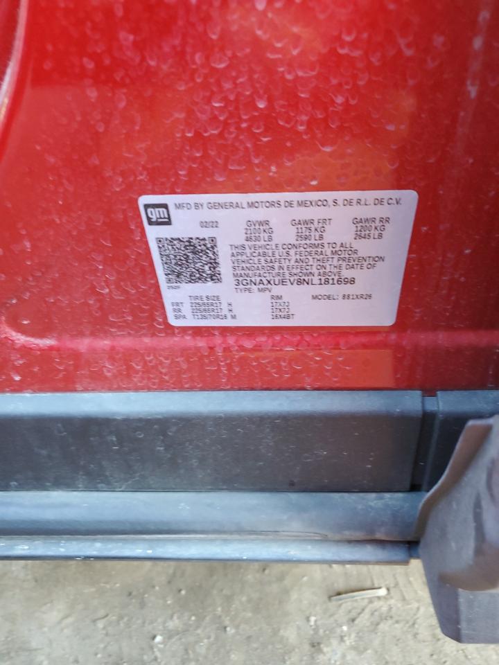 2022 CHEVROLET EQUINOX LT VIN:3GNAXUEV8NL181698