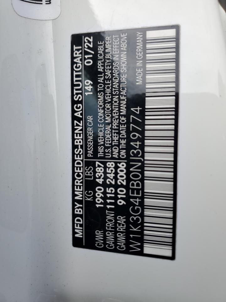 2022 MERCEDES-BENZ A 220 VIN:W1K3G4EB0NJ349774