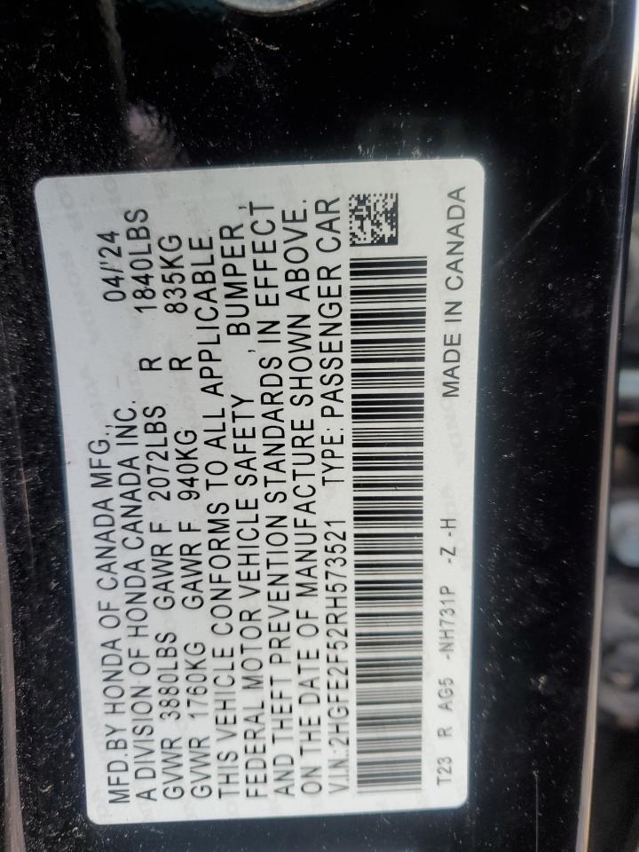 2024 HONDA CIVIC SPORT VIN:2HGFE2F52RH573521