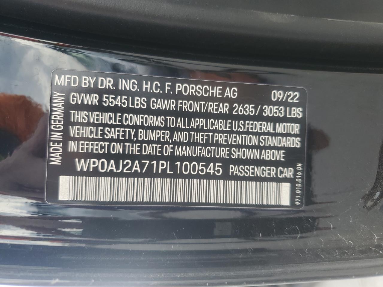 2023 PORSCHE PANAMERA BASE VIN:WP0AJ2A71PL100545