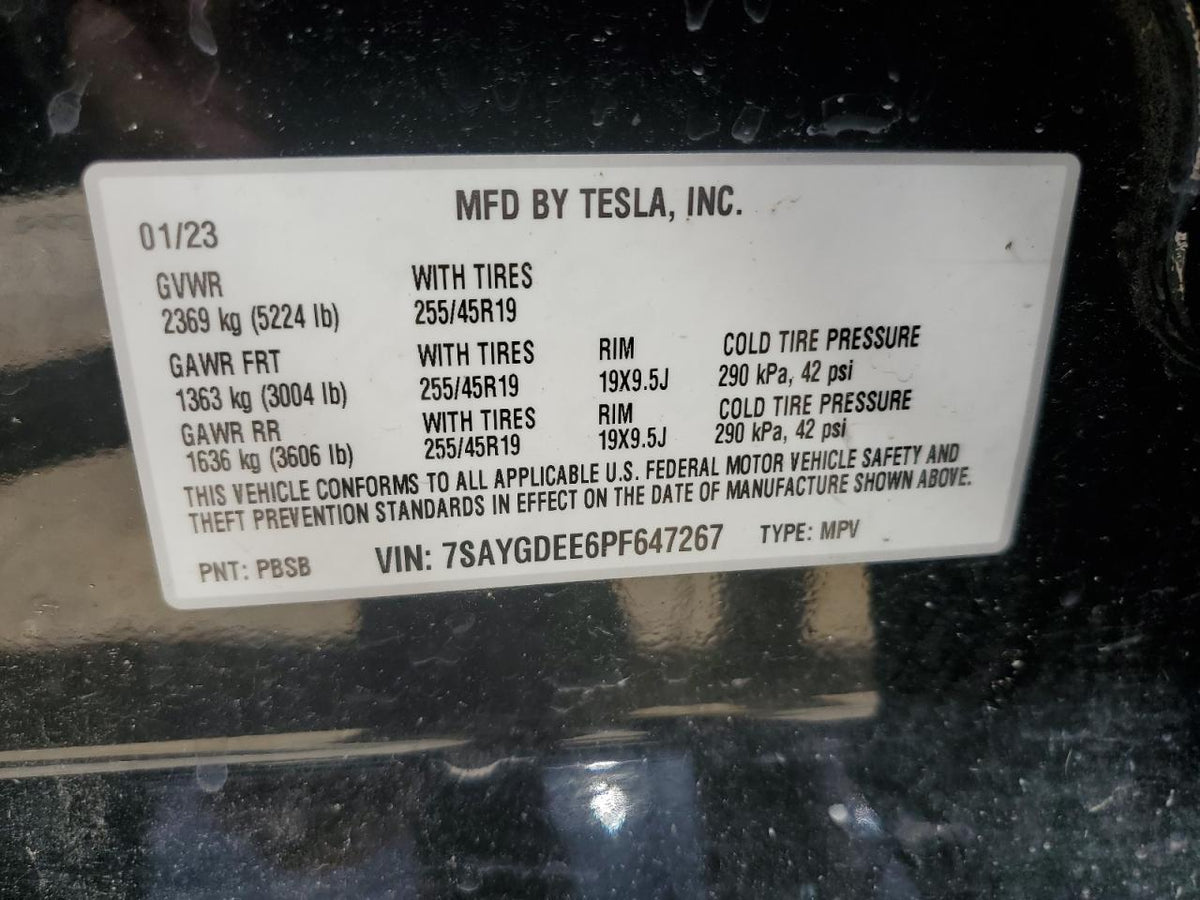 2023 TESLA MODEL Y VIN:WP0AA2A8XNS255297