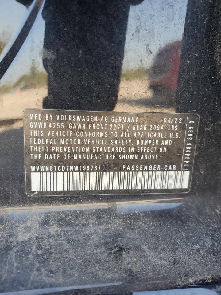 2022 VOLKSWAGEN GTI SE VIN:WVWN87CD7NW199767