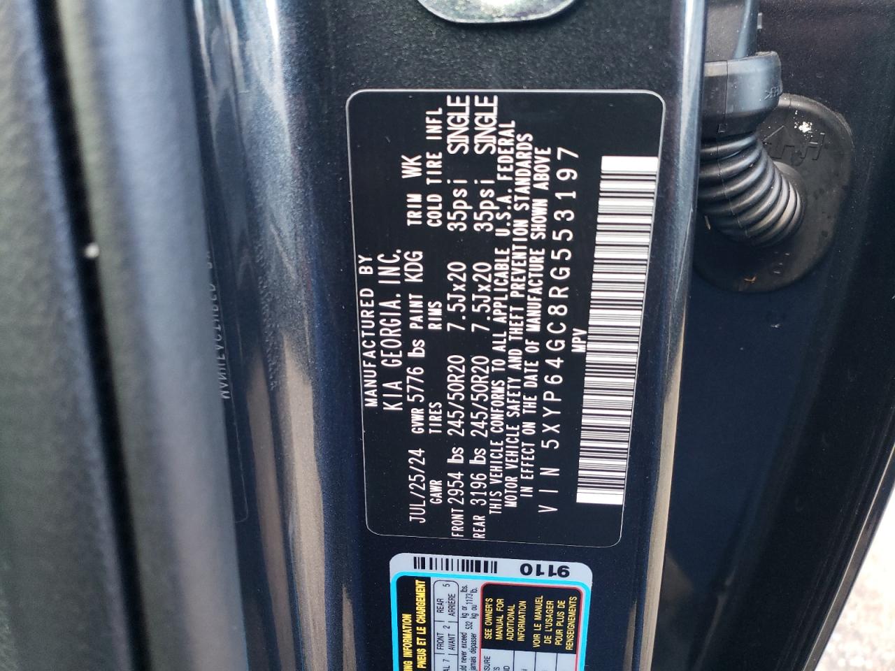 2024 KIA TELLURIDE S VIN:5XYP64GC8RG553197