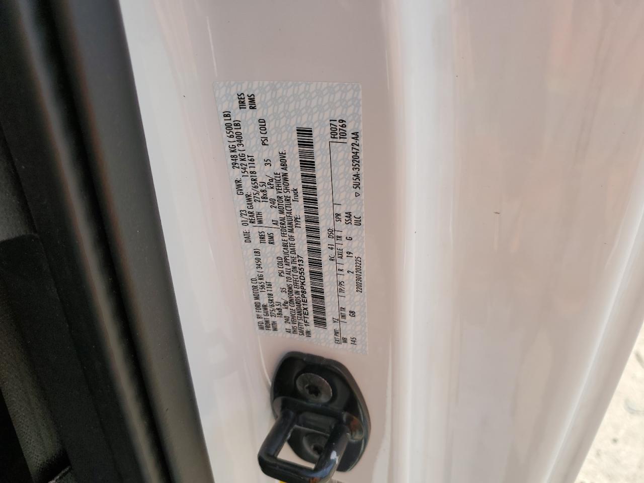 2023 FORD F150 SUPER CAB VIN:1FTEX1EP8PKD55137