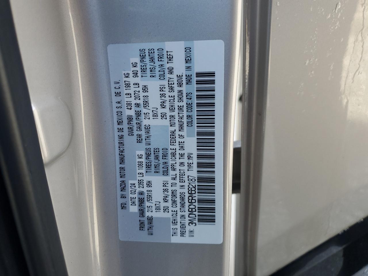 2024 MAZDA CX-30 PREFERRED VIN:3MVDMBCM6RM662187