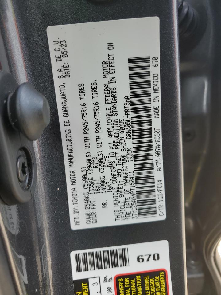 2023 TOYOTA TACOMA DOUBLE CAB VIN:3TYCZ5AN4PT150411