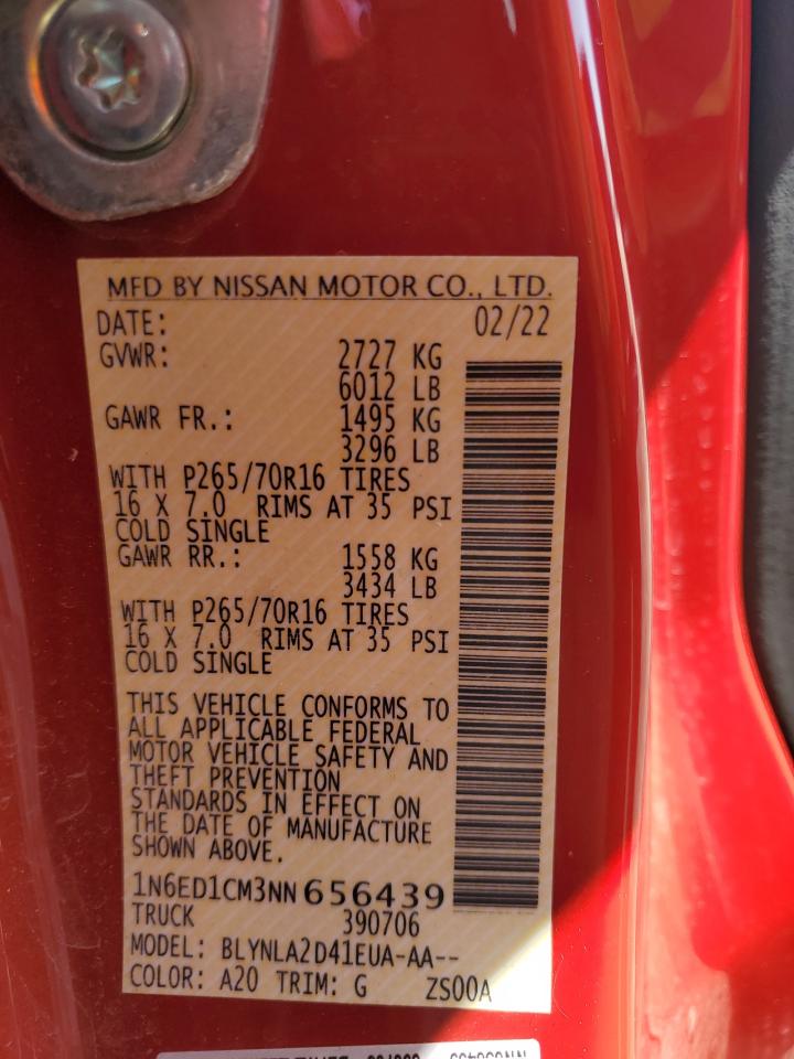 2022 NISSAN FRONTIER S VIN:1N6ED1CM3NN656439