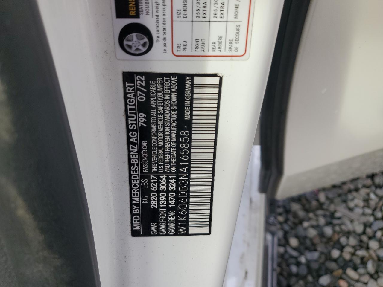 2022 MERCEDES-BENZ S 500 4MATIC VIN:W1K6G6DB3NA165858