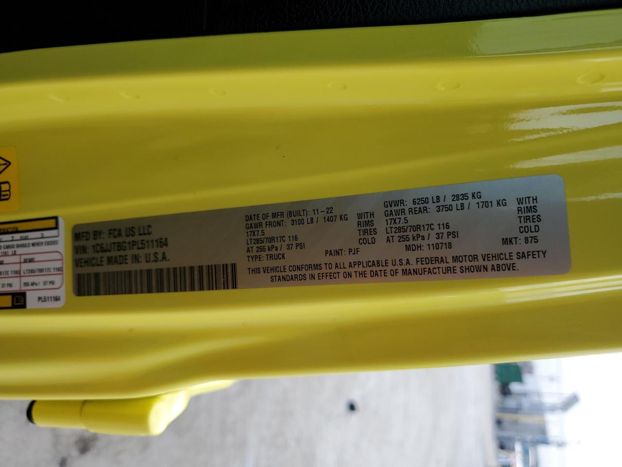 2023 JEEP GLADIATOR RUBICON VIN:1C6JJTBG1PL511164