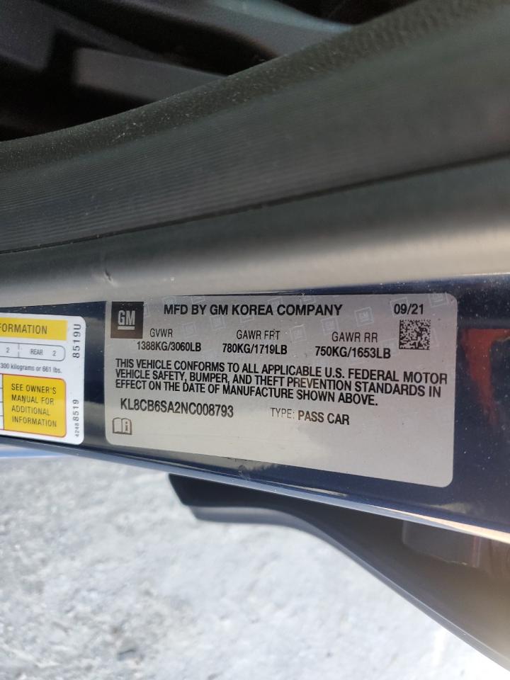 2022 CHEVROLET SPARK LS VIN:KL8CB6SA2NC008793