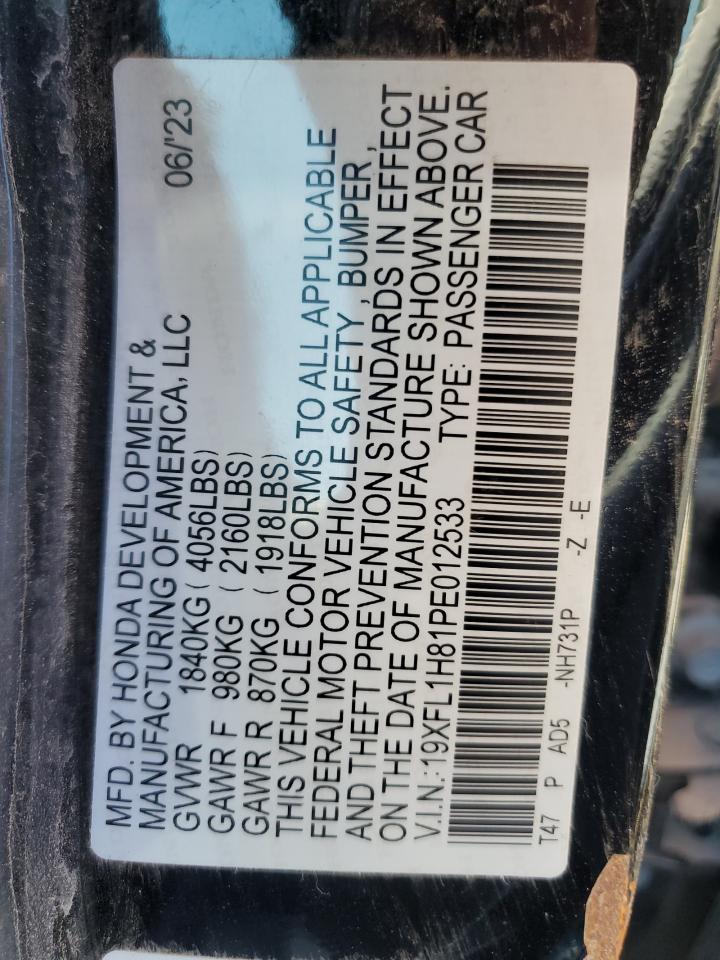 2023 HONDA CIVIC SPORT TOURING VIN:19XFL1H81PE012533