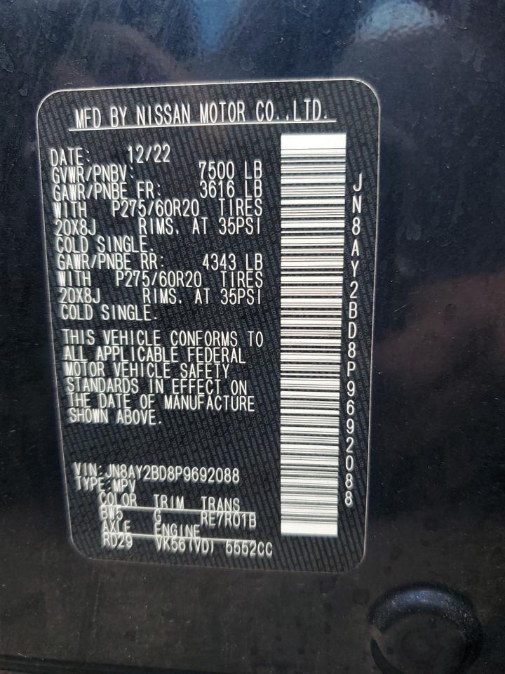 2023 NISSAN ARMADA SL VIN:JN8AY2BD8P9692088