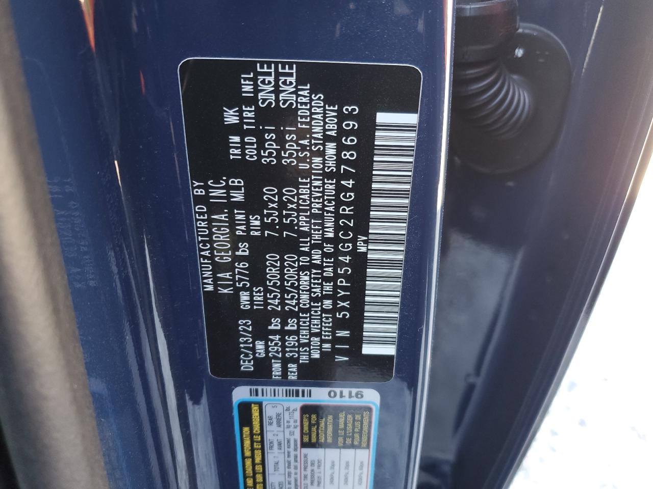 2024 KIA TELLURIDE SX VIN:5XYP54GC2RG478693