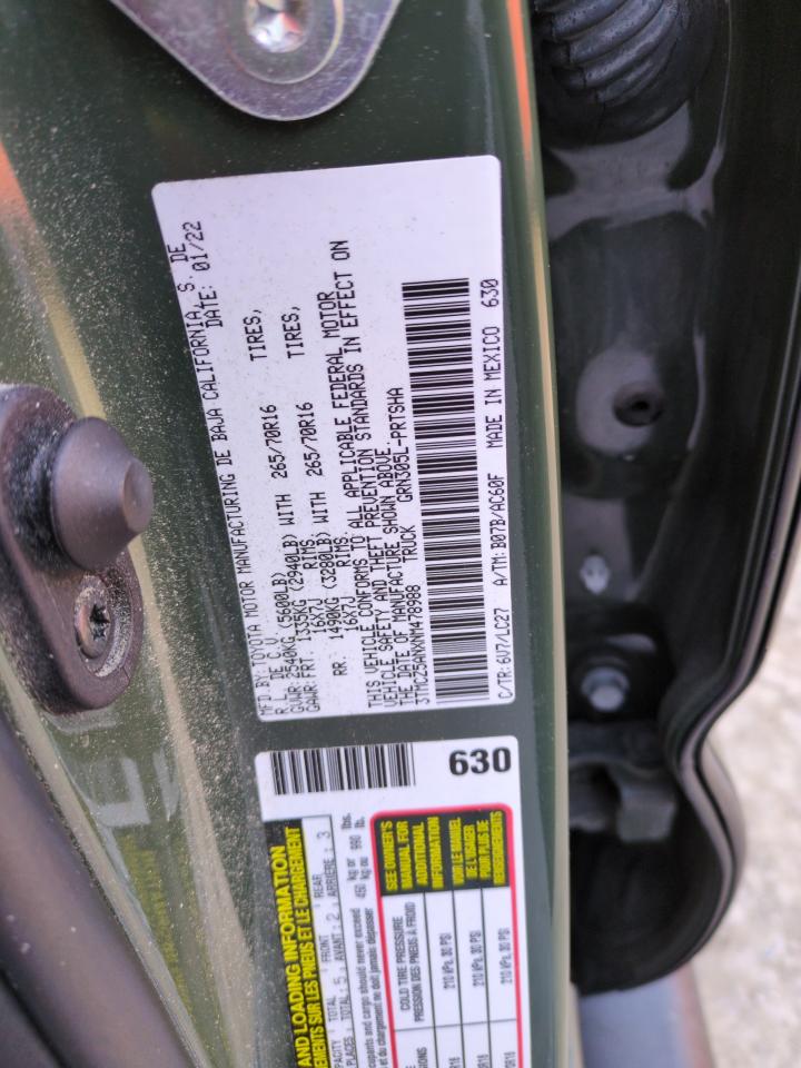 2022 TOYOTA TACOMA DOUBLE CAB VIN:3TMCZ5ANXNM478988