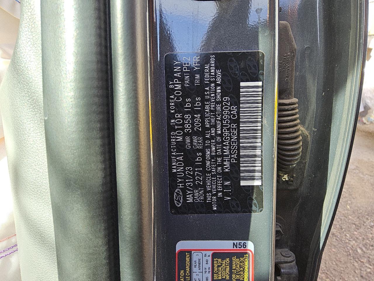 2023 HYUNDAI ELANTRA SEL VIN:KMHLM4AG9PU599029