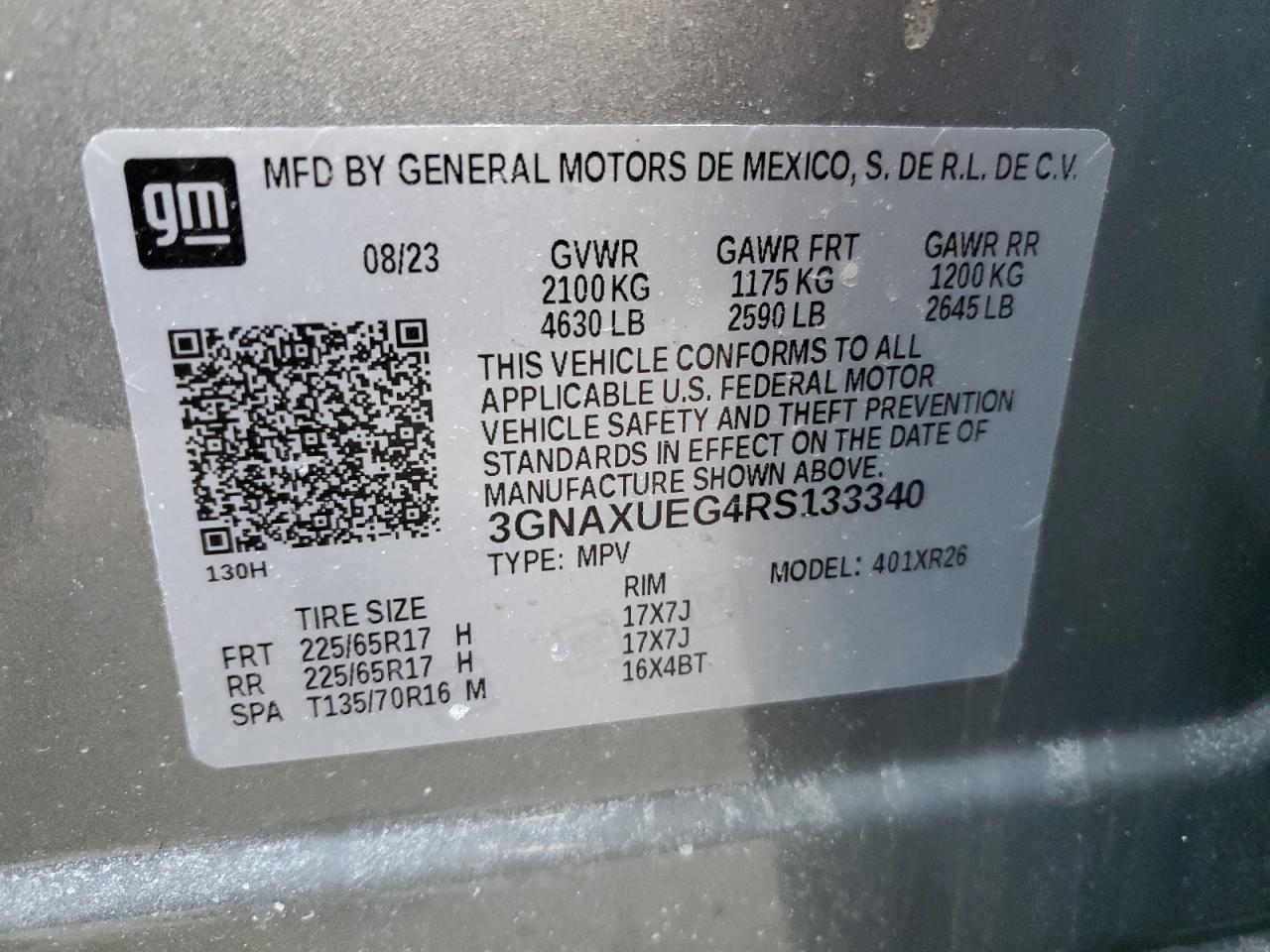 2024 CHEVROLET EQUINOX LT VIN:3GNAXUEG4RS133340