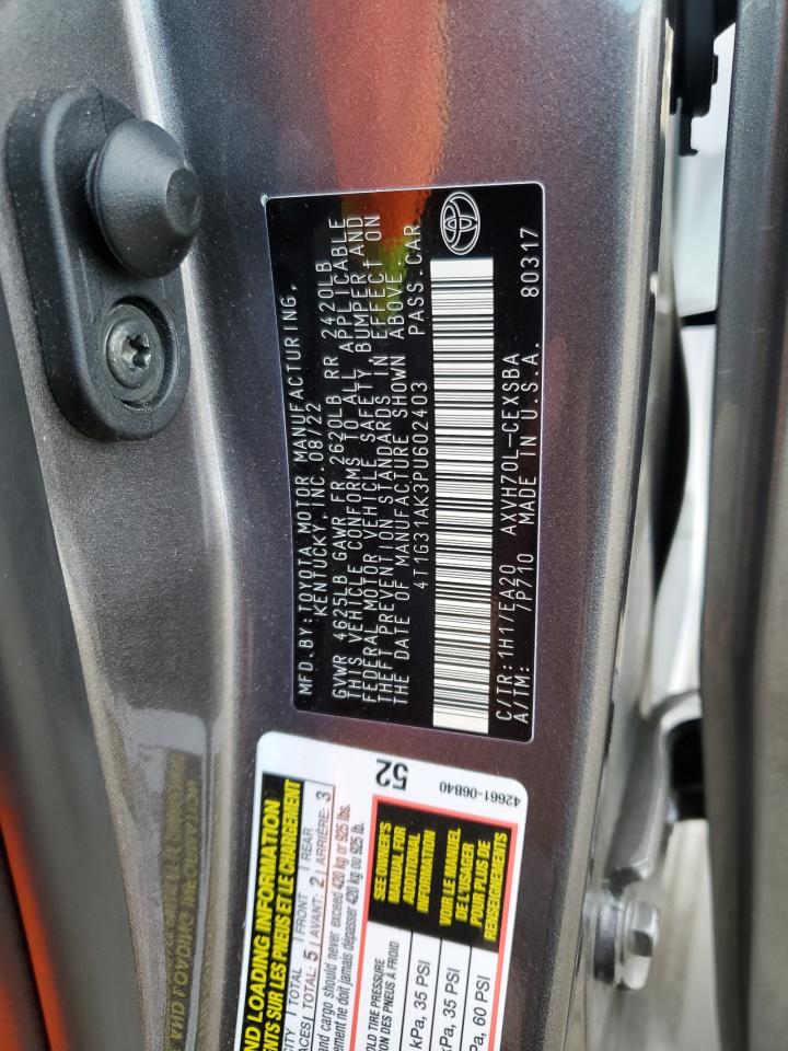 2023 TOYOTA CAMRY SE NIGHT SHADE VIN:4T1G31AK3PU602403