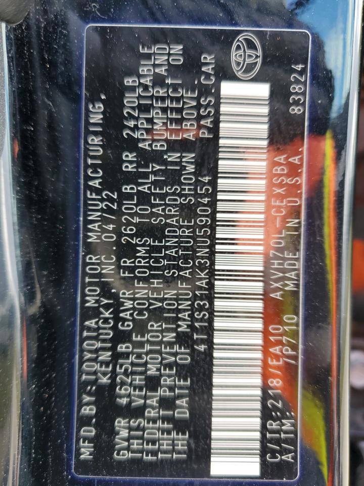 2022 TOYOTA CAMRY NIGHT SHADE VIN:4T1S31AK3NU590454