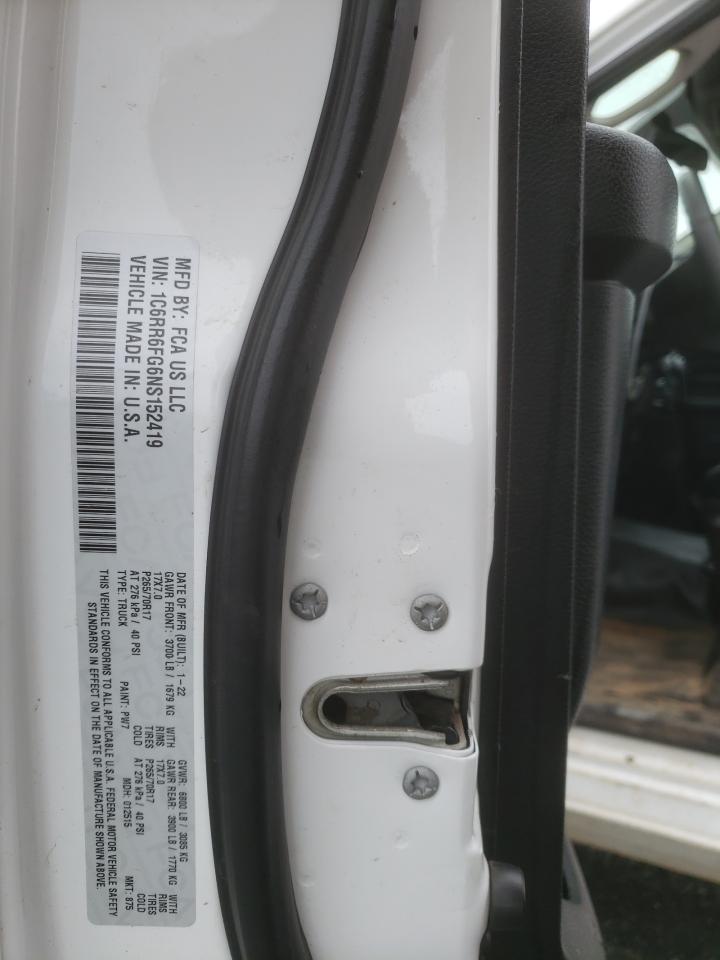 2022 RAM 1500 CLASSIC TRADESMAN VIN:1C6RR6FG6NS152419