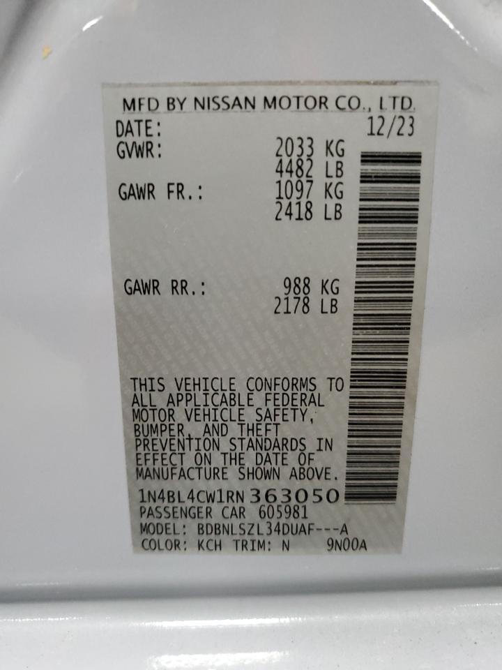 2024 NISSAN ALTIMA SR VIN:1N4BL4CW1RN363050