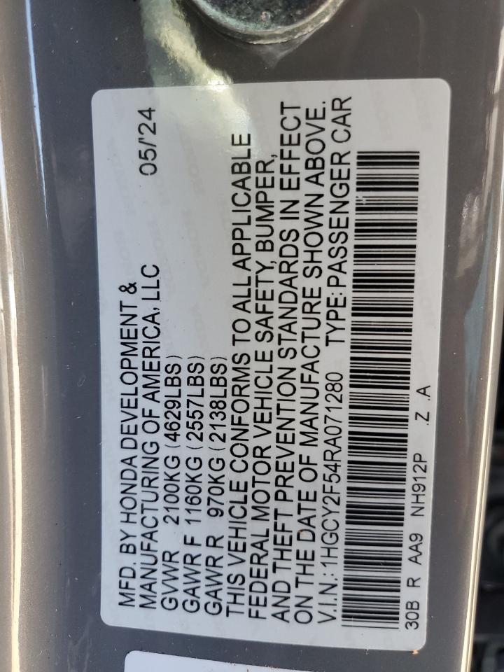 2024 HONDA ACCORD HYBRID SPORT VIN:1HGCY2F54RA071280