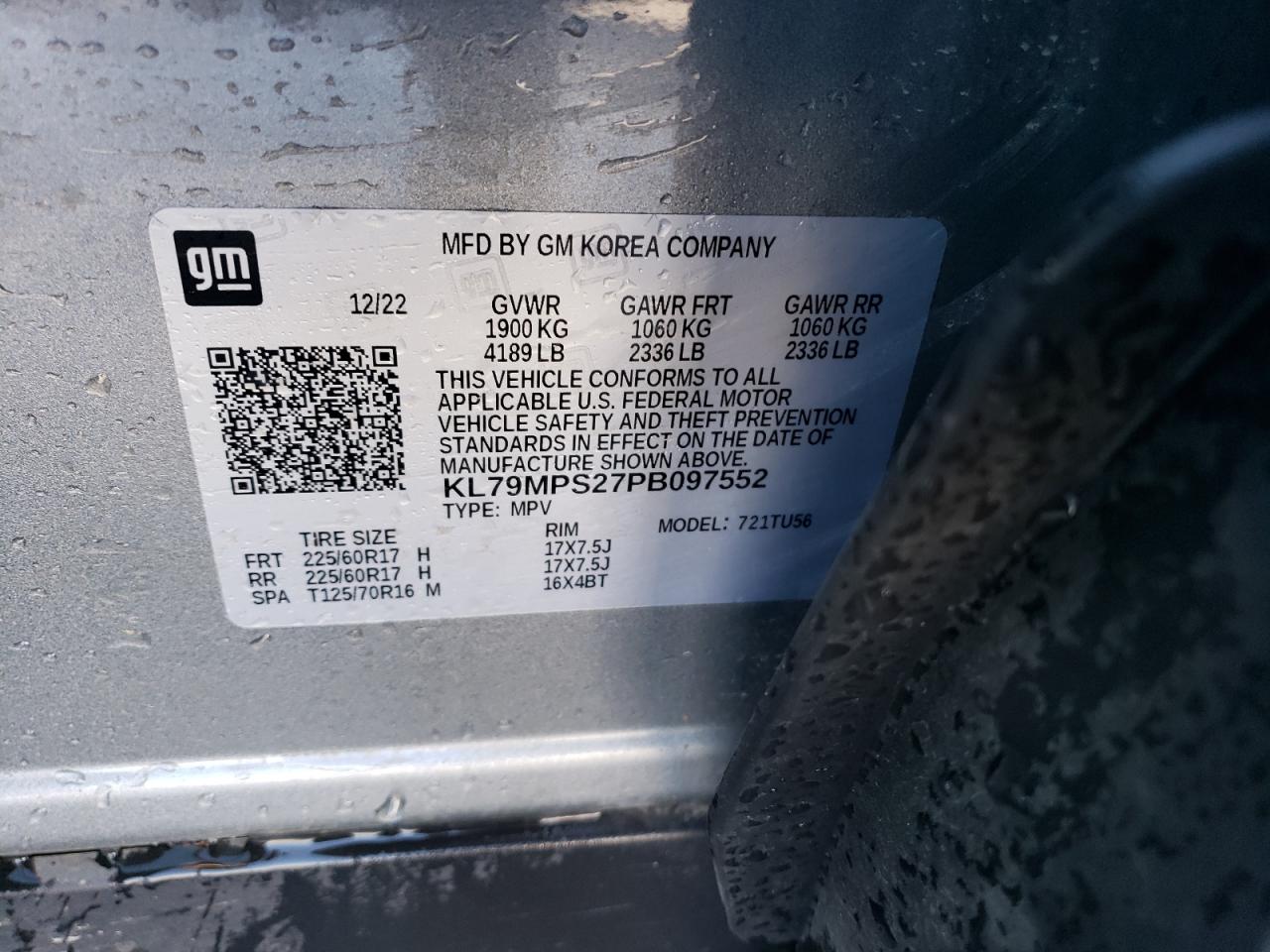 2023 CHEVROLET TRAILBLAZER LT VIN:KL79MPS27PB097552