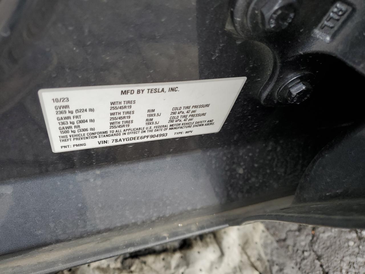 2023 TESLA MODEL Y VIN:7SAYGDEE6PF904993