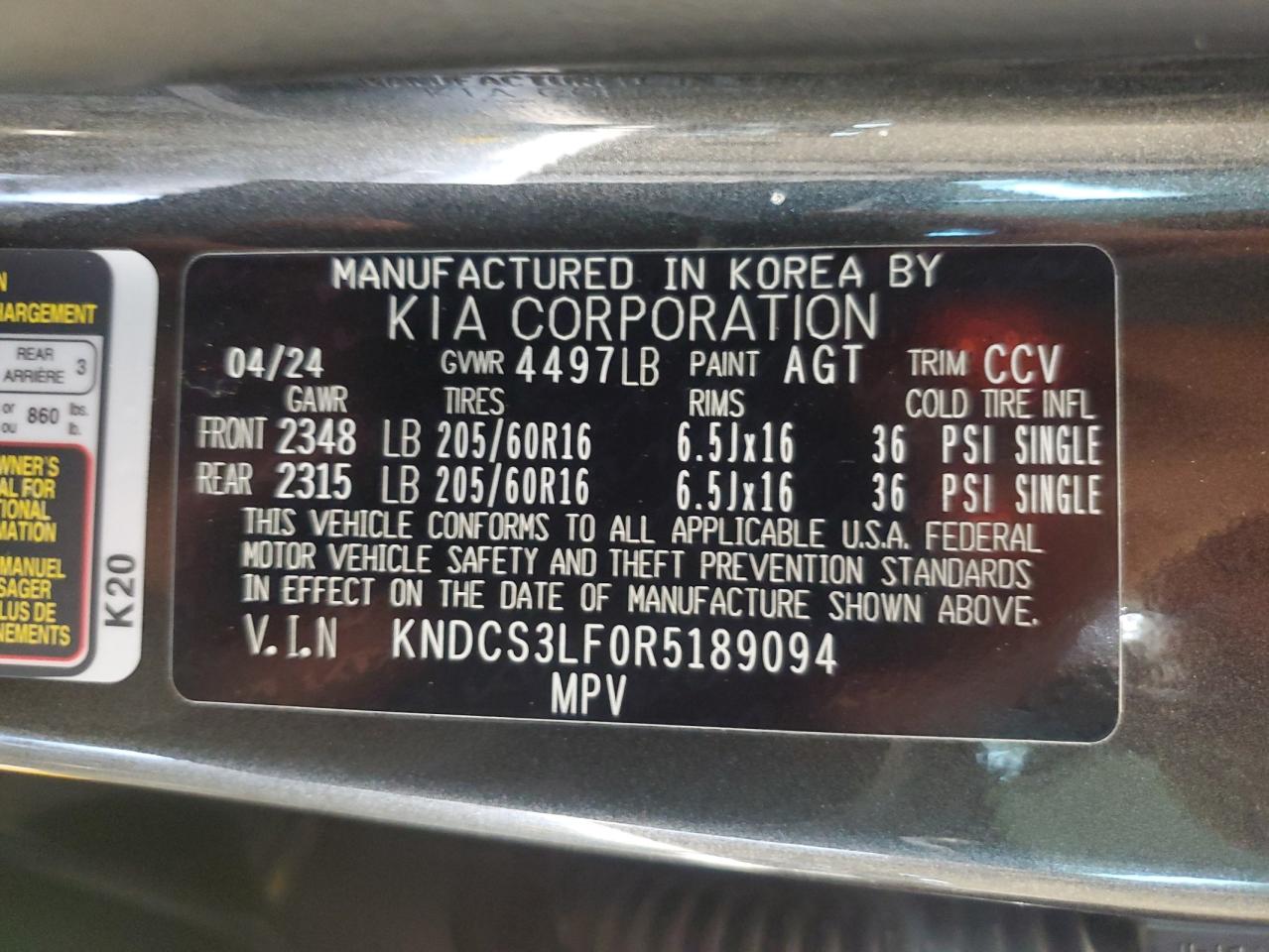 2024 KIA NIRO EX VIN:KNDCS3LF0R5189094
