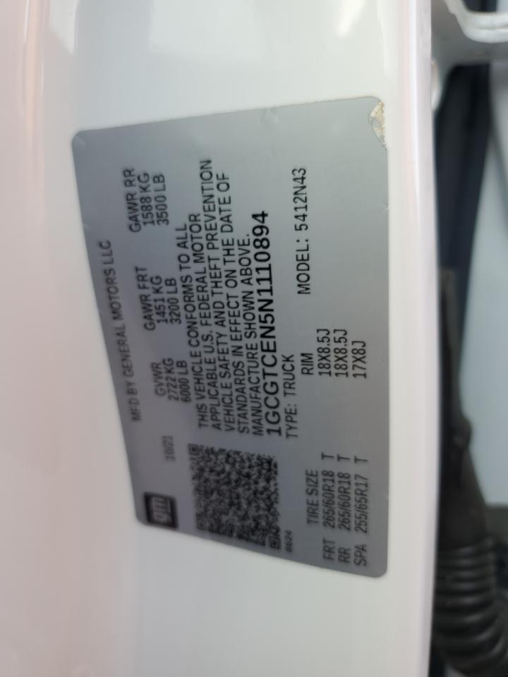 2022 CHEVROLET COLORADO LT VIN:1GCGTCEN5N1110894