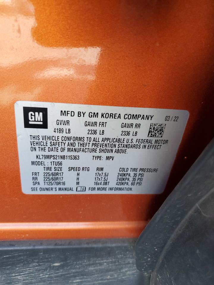 2022 CHEVROLET TRAILBLAZER LT VIN:KL79MPS21NB115363