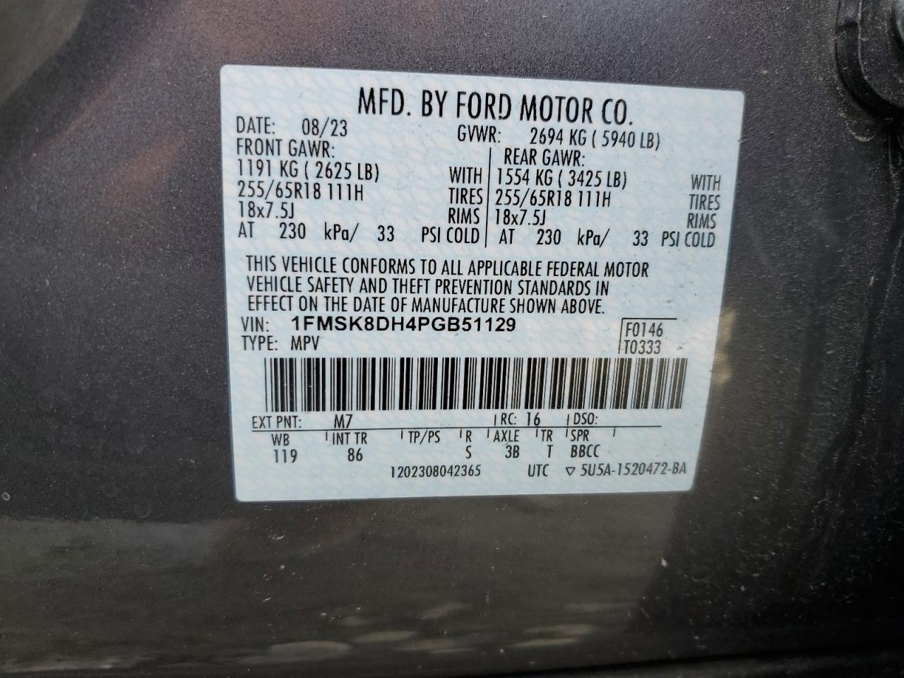 2023 FORD EXPLORER XLT VIN:1FMSK8DH4PGB51129