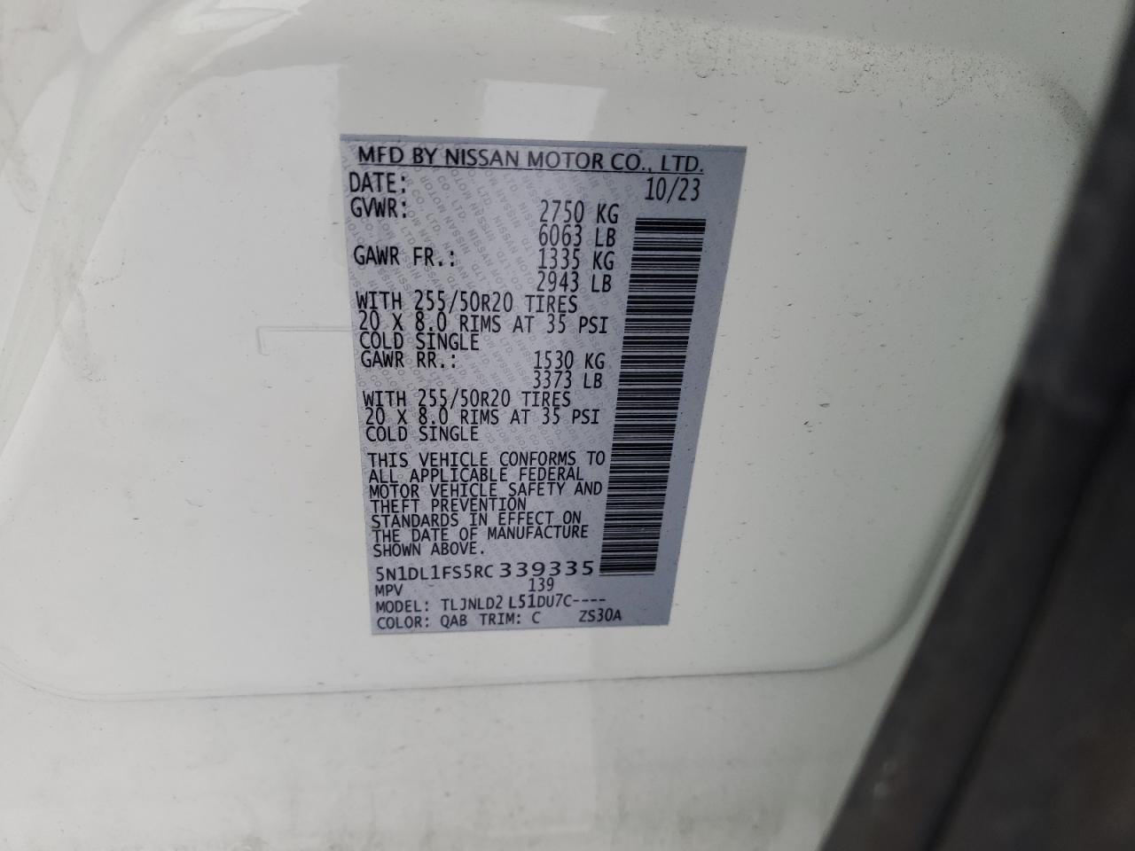 2024 INFINITI QX60 LUXE VIN:5N1DL1FS5RC339335