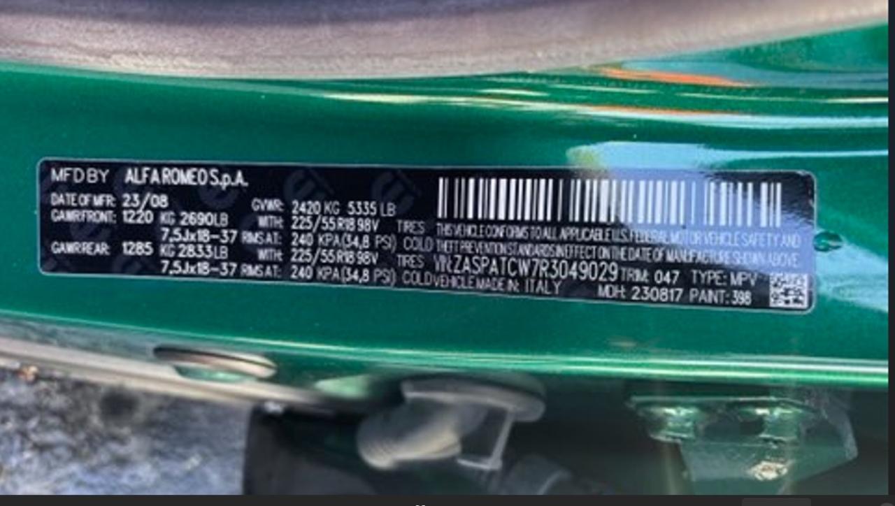 2024 ALFA ROMEO TONALE TI VIN:ZASPATCW7R3049029