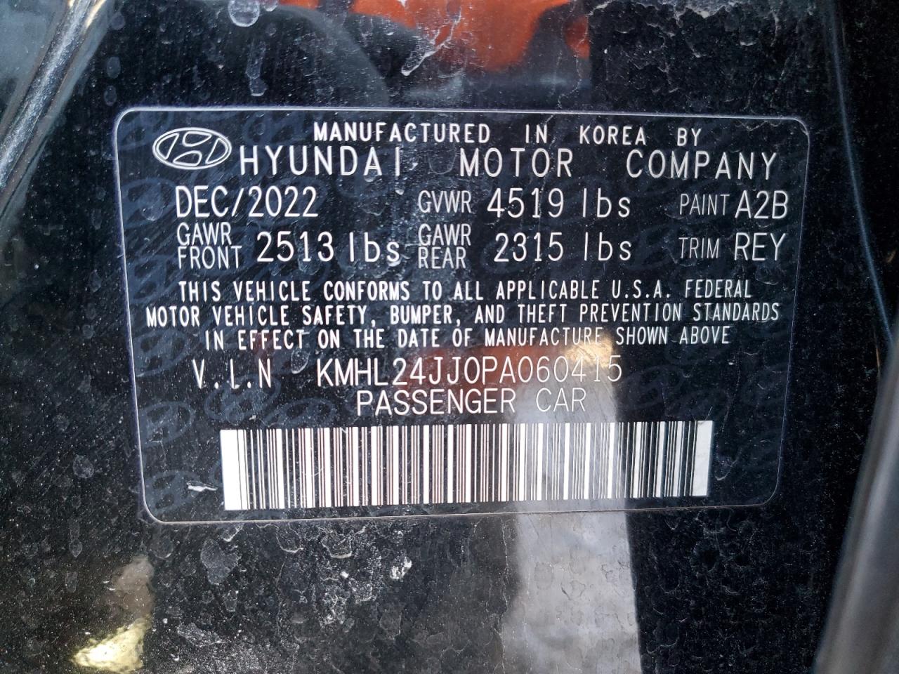 2023 HYUNDAI SONATA HYBRID VIN:KMHL24JJ0PA060415