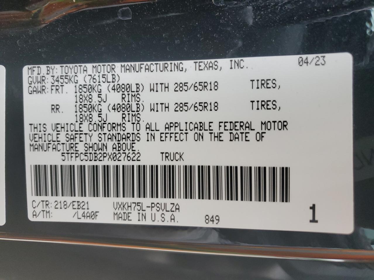 2023 TOYOTA TUNDRA CREWMAX LIMITED VIN:5TFPC5DB2PX027622