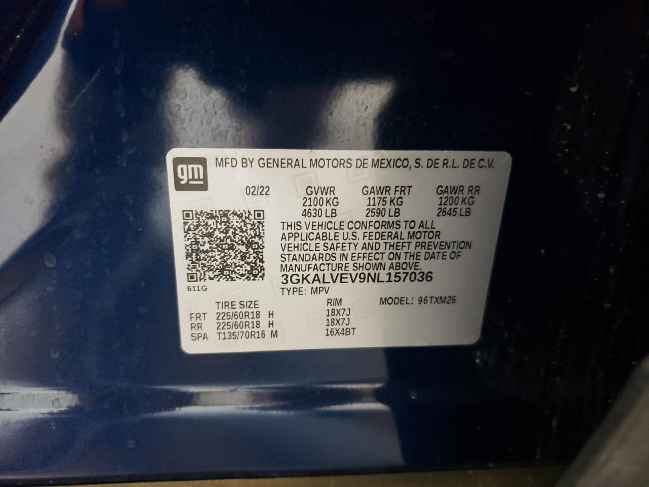 2022 GMC TERRAIN SLT VIN:3GKALVEV9NL157036