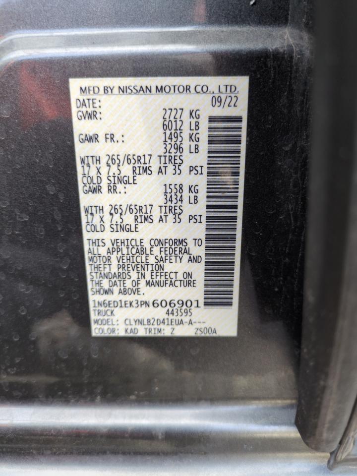 2023 NISSAN FRONTIER S VIN:1N6ED1EK3PN606901