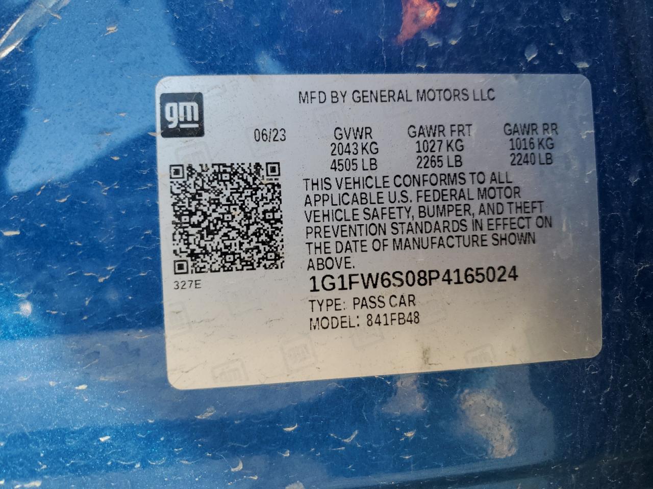 2023 CHEVROLET BOLT EV 1LT VIN:1G1FW6S08P4165024