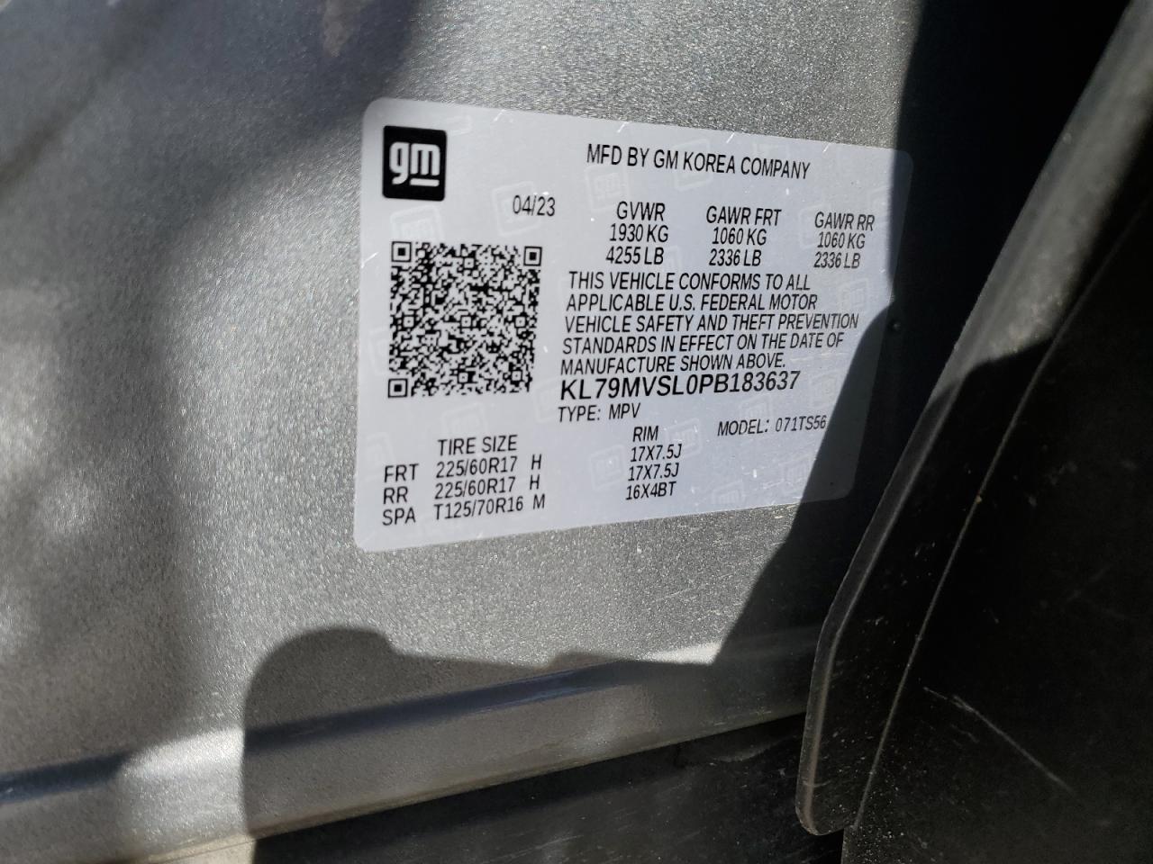 2023 CHEVROLET TRAILBLAZER ACTIV VIN:KL79MVSL0PB183637