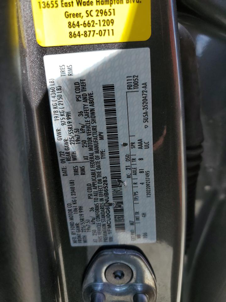 2022 FORD ESCAPE SE VIN:1FMCU0G66NUB65283