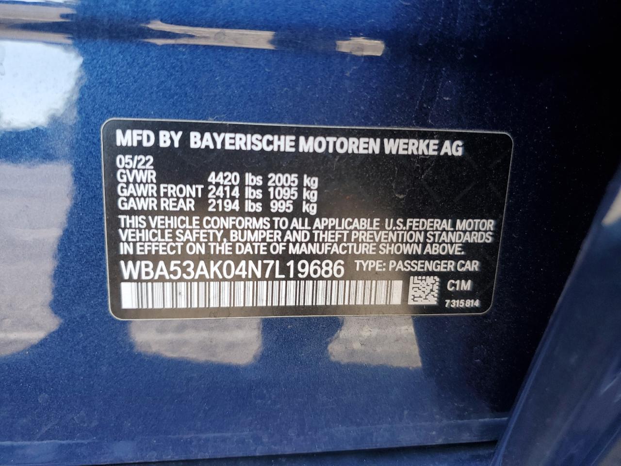 2022 BMW 228I VIN:WBA53AK04N7L19686