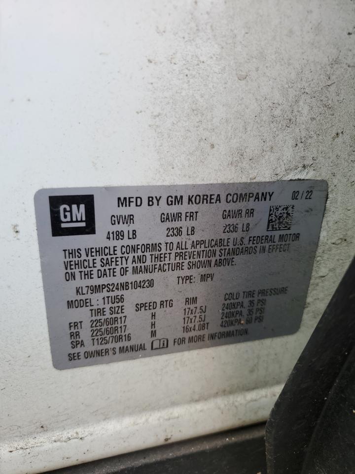 2022 CHEVROLET TRAILBLAZER LT VIN:KL79MPS24NB104230