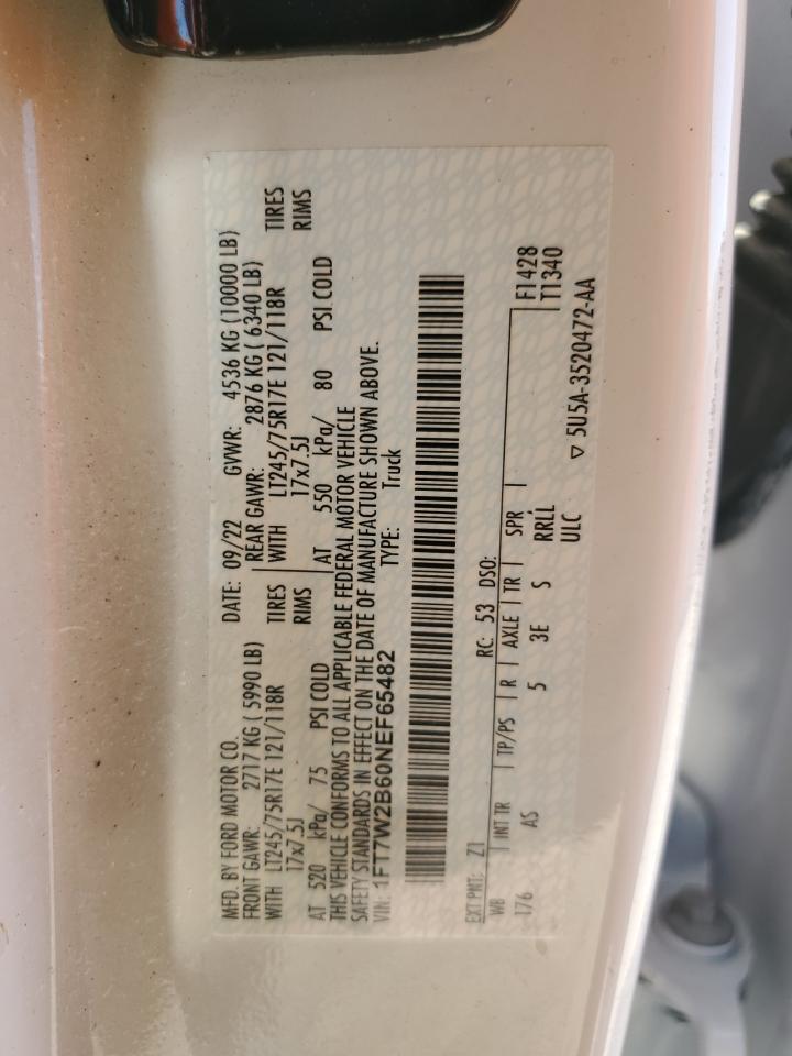 2022 FORD F250 SUPER DUTY VIN:1FT7W2B60NEF65482