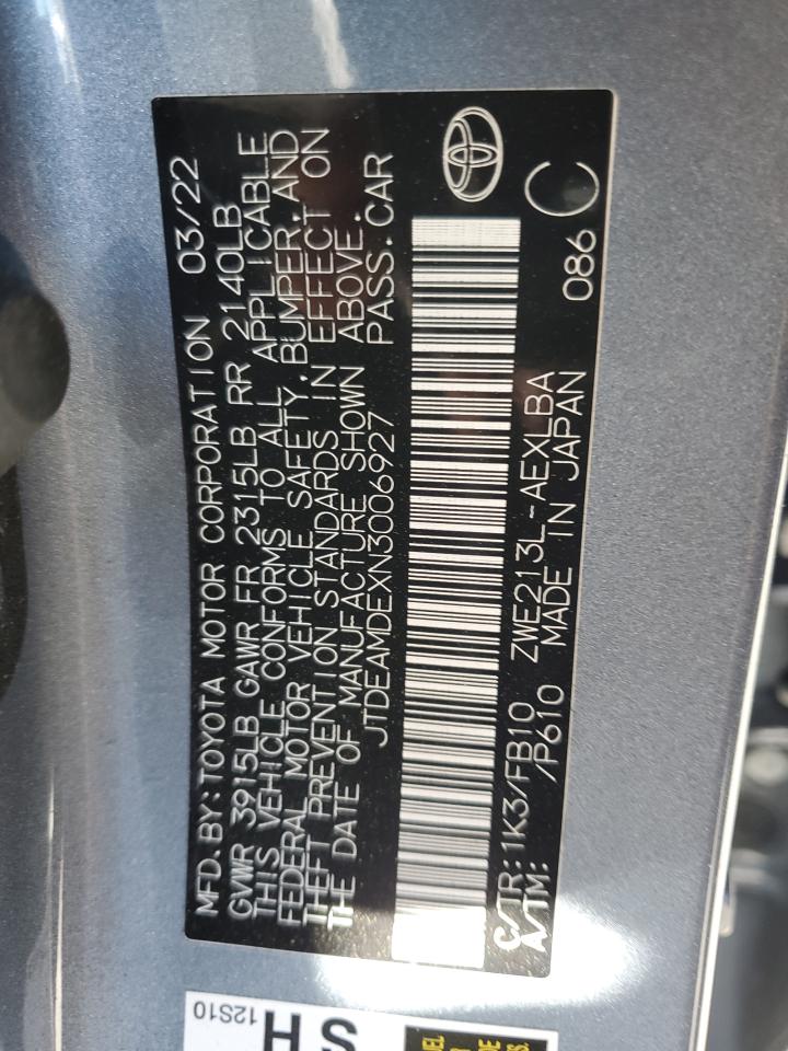 2022 TOYOTA COROLLA LE VIN:JTDEAMDEXN3006927