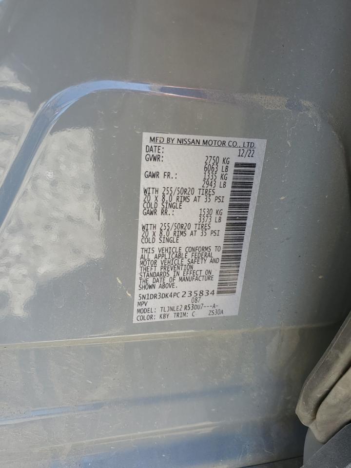 2023 NISSAN PATHFINDER PLATINUM VIN:5N1DR3DK4PC235834