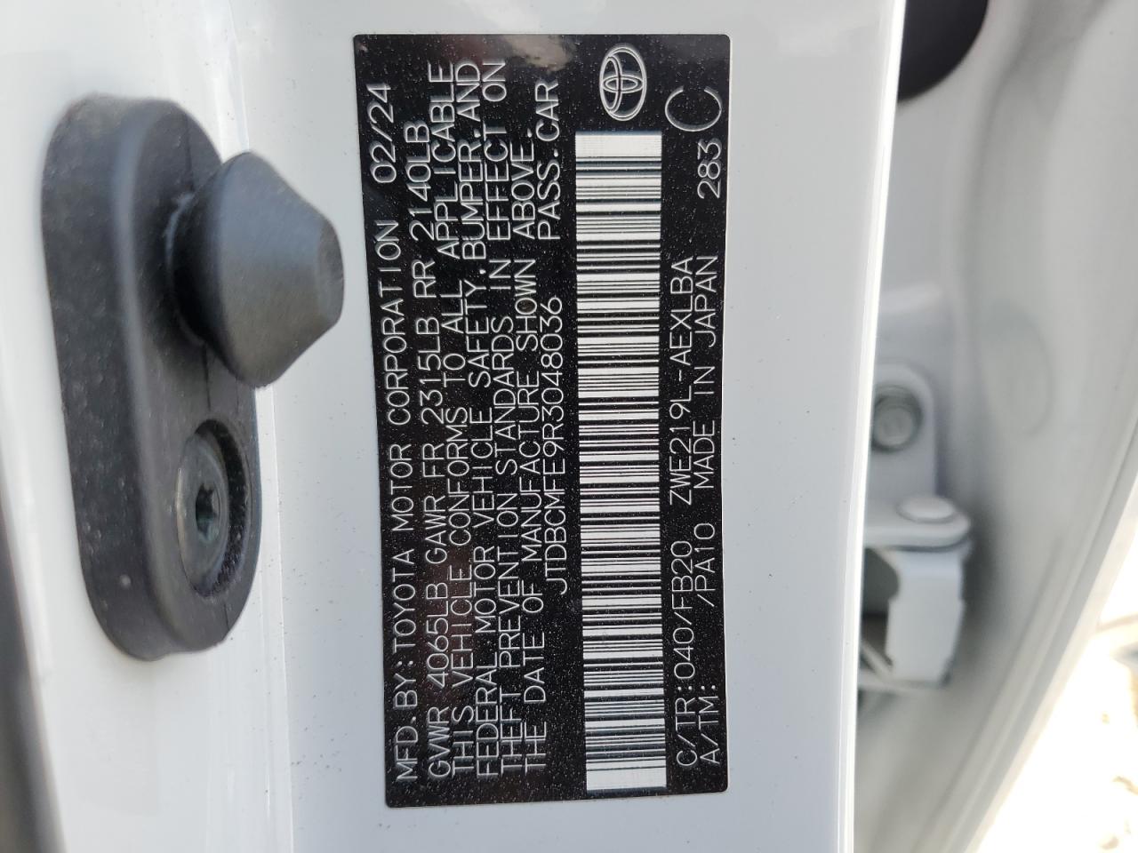 2024 TOYOTA COROLLA LE VIN:JTDBCMFE9R3048036