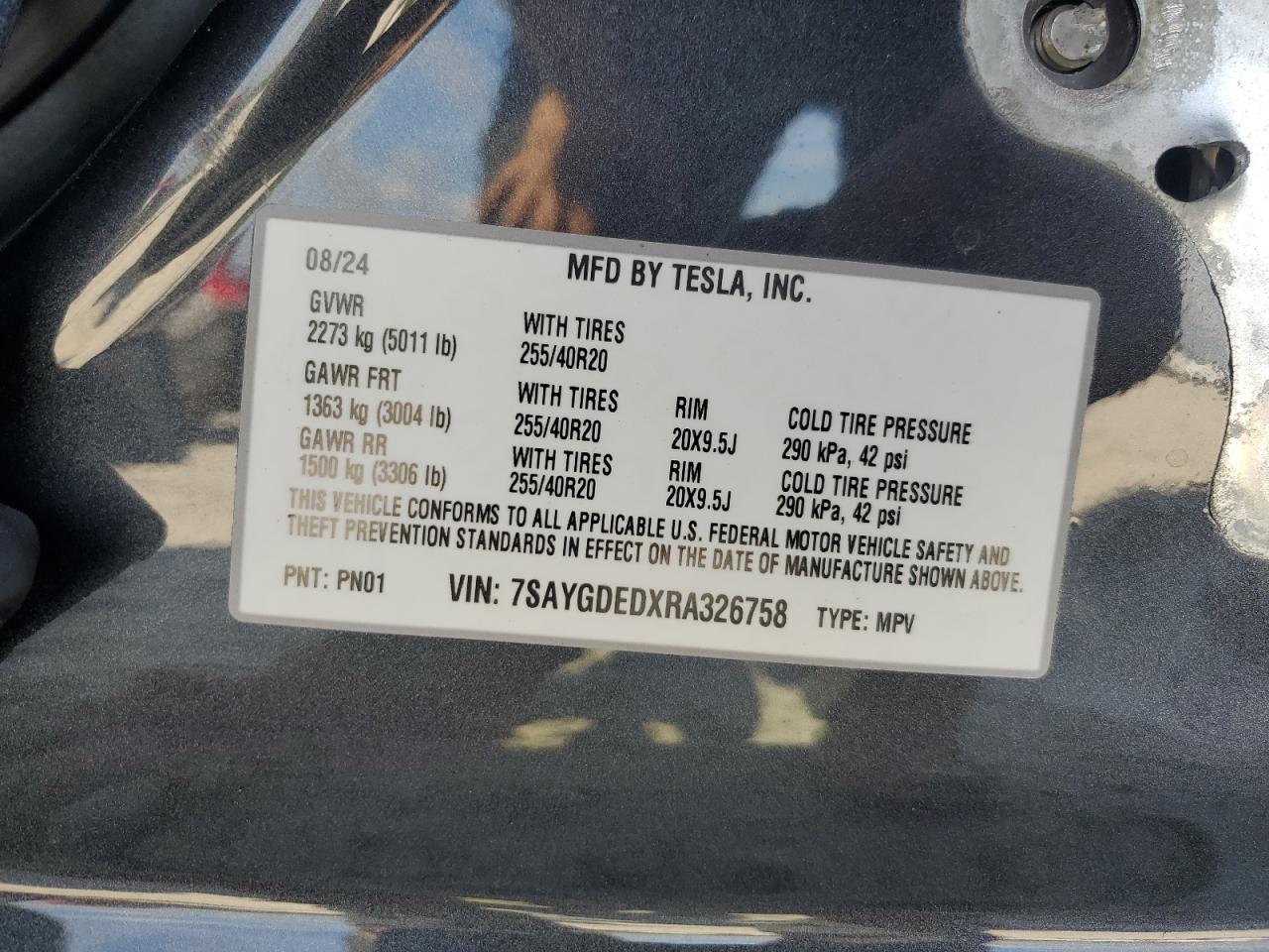 2024 TESLA MODEL Y VIN:7SAYGDEDXRA326758