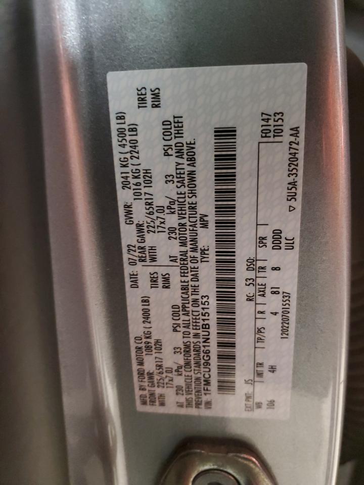 2022 FORD ESCAPE SE VIN:1FMCU9G61NUB15153
