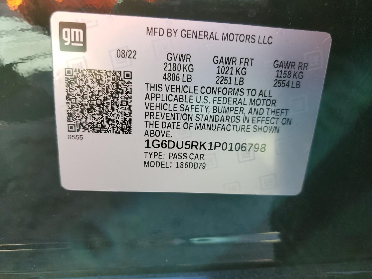 2023 CADILLAC CT5 SPORT VIN:1G6DU5RK1P0106798