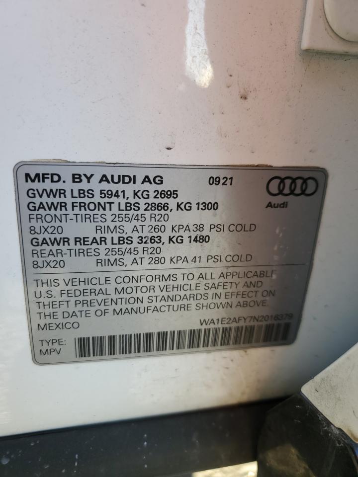 2022 AUDI Q5 E PREMIUM PLUS 55 VIN:WA1E2AFY7N2016379